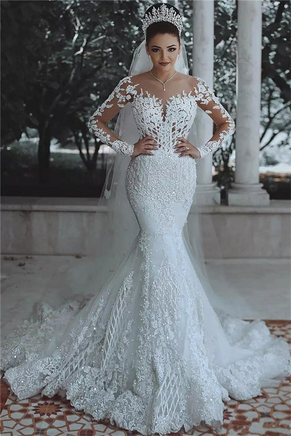 Lace Mermaid Wedding Dress with Sleeves