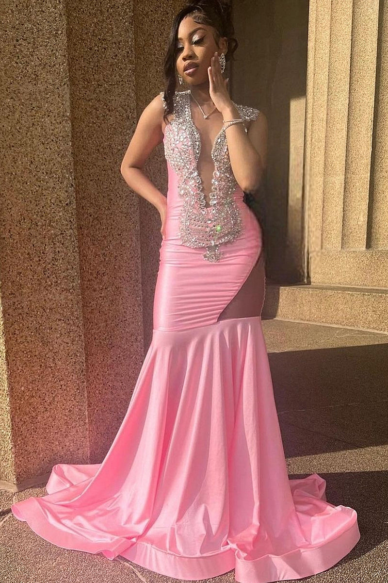 Sleeveless Pink Cutout Mermaid Long Prom Dresses