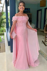 Long Mermaid Off the shoulder Cap sleeves Flowers Formal Prom Dresses