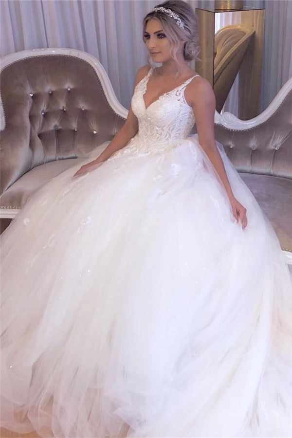 A line Lace Ball Gown Wedding Dresses AmazingBridal Gowns-showprettydress