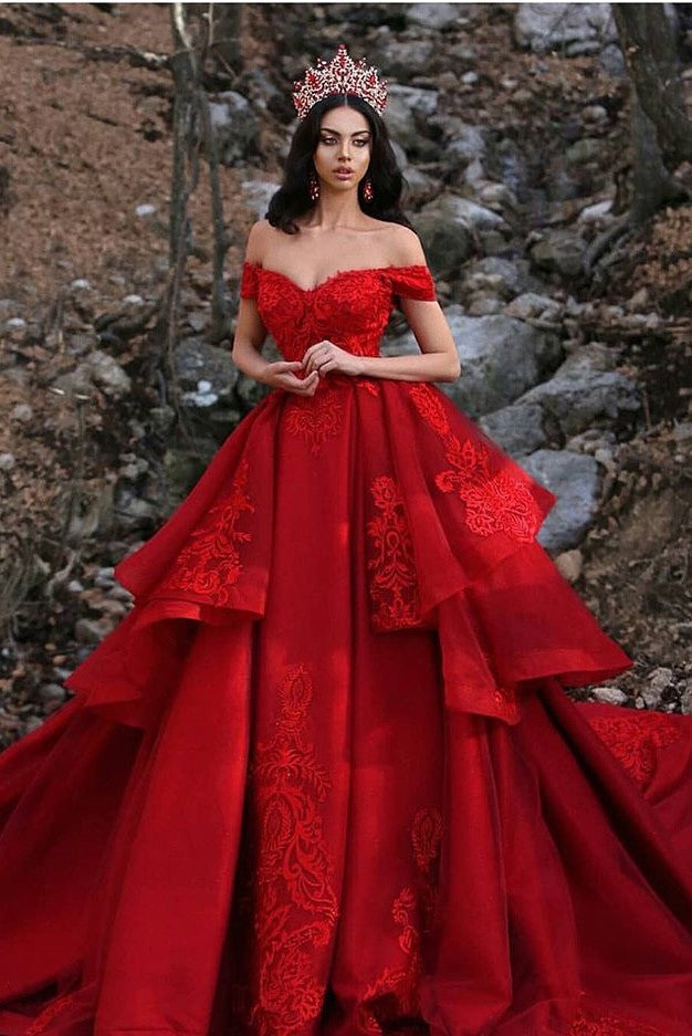 A-line Portrait Irregular Hem Floor Length Organza Applique Evening Dress-showprettydress