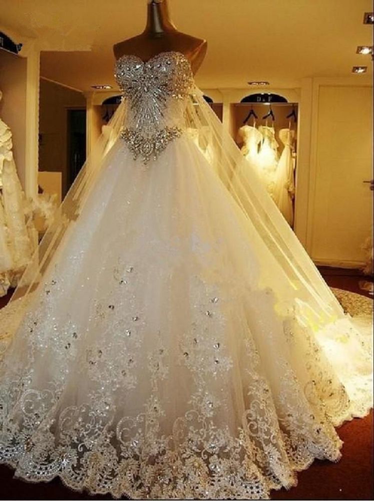 Amazing Bridal Dresses Sweetheart Appliques Crystal Beading Classic A Line Bridal Gowns-showprettydress