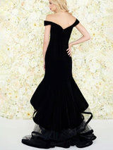 Amazing Evening Dress Mermaid Off-The-Shoulder Velour Ruffles Formal Split Party Dresses Gossip Gowns-showprettydress