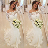 Amazing Long Sleeves Appliques Mermaid Wedding Bridal Dress-showprettydress