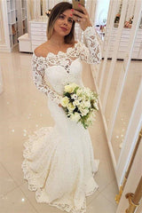 Amazing Long Sleeves Appliques Mermaid Wedding Bridal Dress-showprettydress