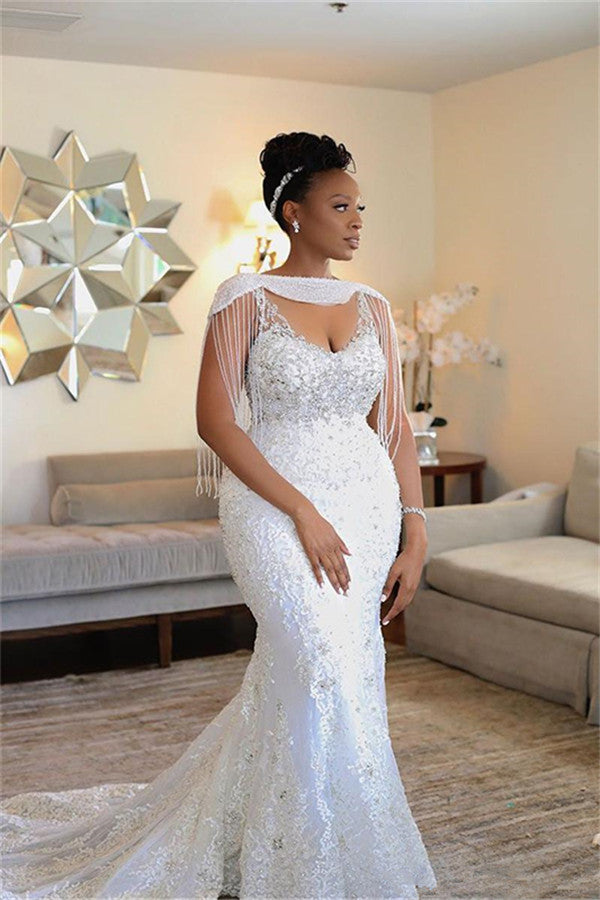 AmazingOff the ShoulderBeading Mermaid wedding dress Modern Appliques Bridal Dresses-showprettydress