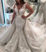 AmazingSleeveless Lace Mermaid Wedding Dress New Arrival Over skirt Bridal Gowns-showprettydress