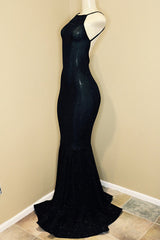 Backless black prom dress, sequins evening gowns-showprettydress