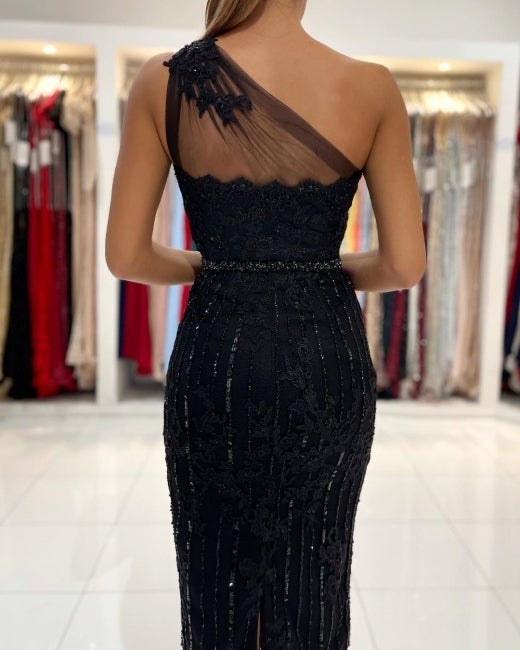 Beautiful Black Short Prom Dress Lace Appliques Online-showprettydress