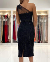 Beautiful Black Short Prom Dress Lace Appliques Online-showprettydress