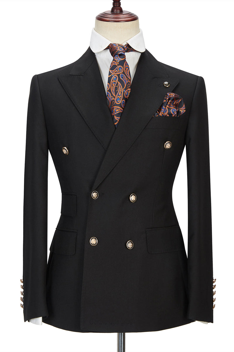 Black Double Breasted Men's Formal Suit with Peak Lapel-showprettydress