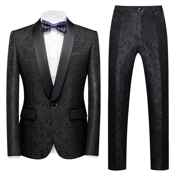 Black Jacquard Well-cut Shawl Lapel Wedding Men Suits-showprettydress