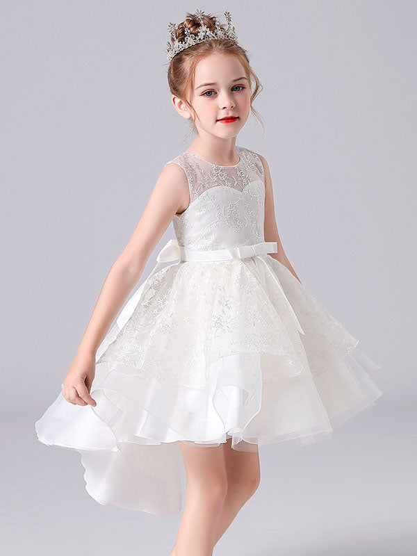 Blue Jewel Neck Sleeveless Short Princess Dress Sash Lace Kids Party D ...