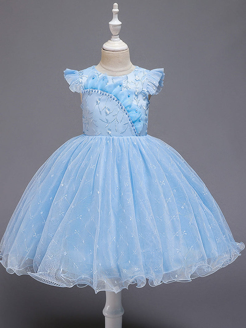 Blue Teenage Girls Dress Summer Children Party Elegant Princess Long Tulle Baby Girls Kids Lace Wedding Ceremony Dresses-showprettydress