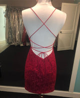 Bodycon Spaghetti Straps Sleeveless Homecoming Dress Lace Short Mini Tight Cocktail Dress-showprettydress