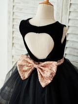 Bows Sleeveless Jewel Neck Black Formal Kids Party Dresses-showprettydress