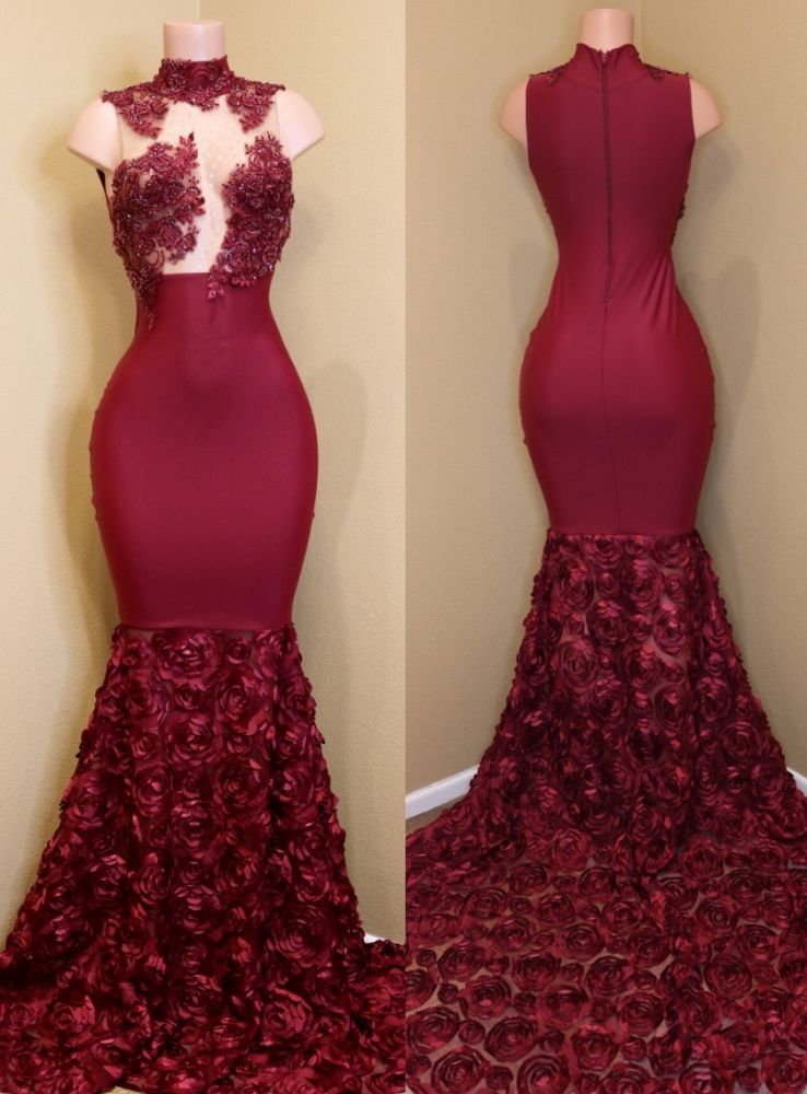 Burgundy mermaid prom dress, long evening gowns-showprettydress