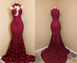 Burgundy mermaid prom dress, long evening gowns-showprettydress