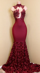 Burgundy mermaid prom dress, long evening gowns-showprettydress