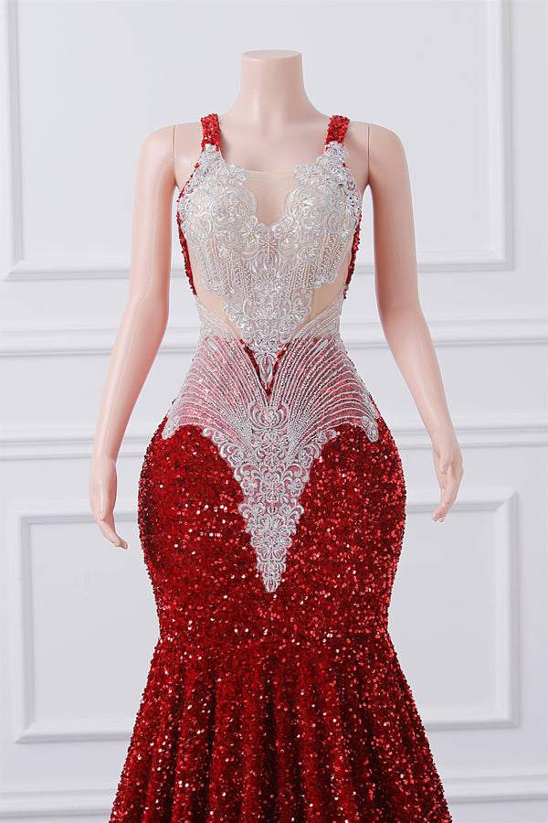 Burgundy Sequin Mermaid Silver Beaded Court Trian Prom Dresses-Showprettydress