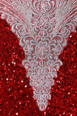 Burgundy Sequin Mermaid Silver Beaded Court Trian Prom Dresses-Showprettydress