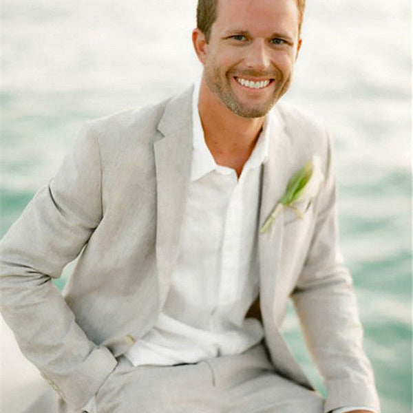 Casual Linen Suit For Beach Men Wedding Two-piece Bespoke Groom Tuxedos Mens  Marriage Suits Showprettydress – showprettydress