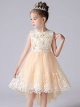 Champagne Color Jewel Neck Sleeveless Flowers Kids Party Dresses Princess Dress-showprettydress