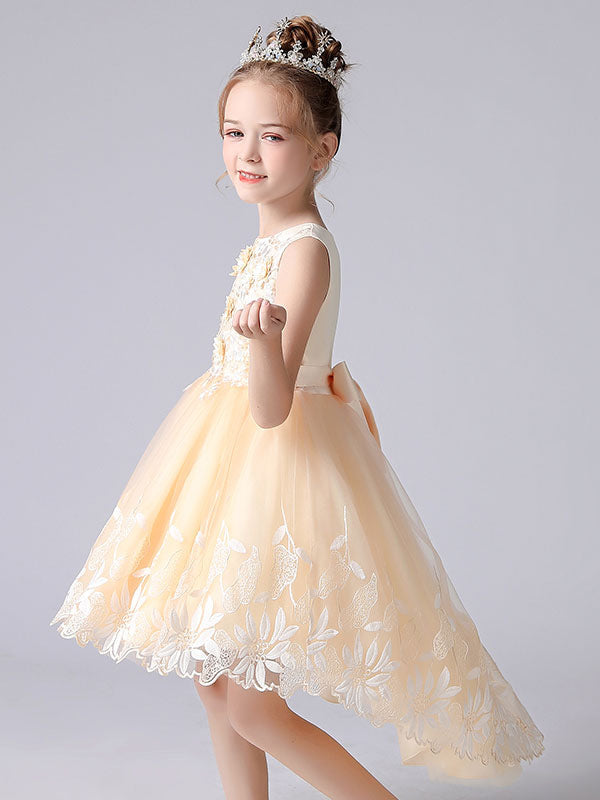 Champagne Color Jewel Neck Sleeveless Flowers Kids Party Dresses Princess Dress-showprettydress