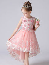 Champagne Color Jewel Neck Sleeveless Flowers Kids Party Dresses Princess Dress-showprettydress