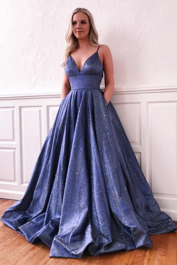 Charming Spaghetti strap Stromy Blue, Mauve Chic Sequined Prom Party Gowns-showprettydress