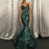 Charming Sweetheart Dark Green Sequins Mermaid Prom Evening Gown-showprettydress