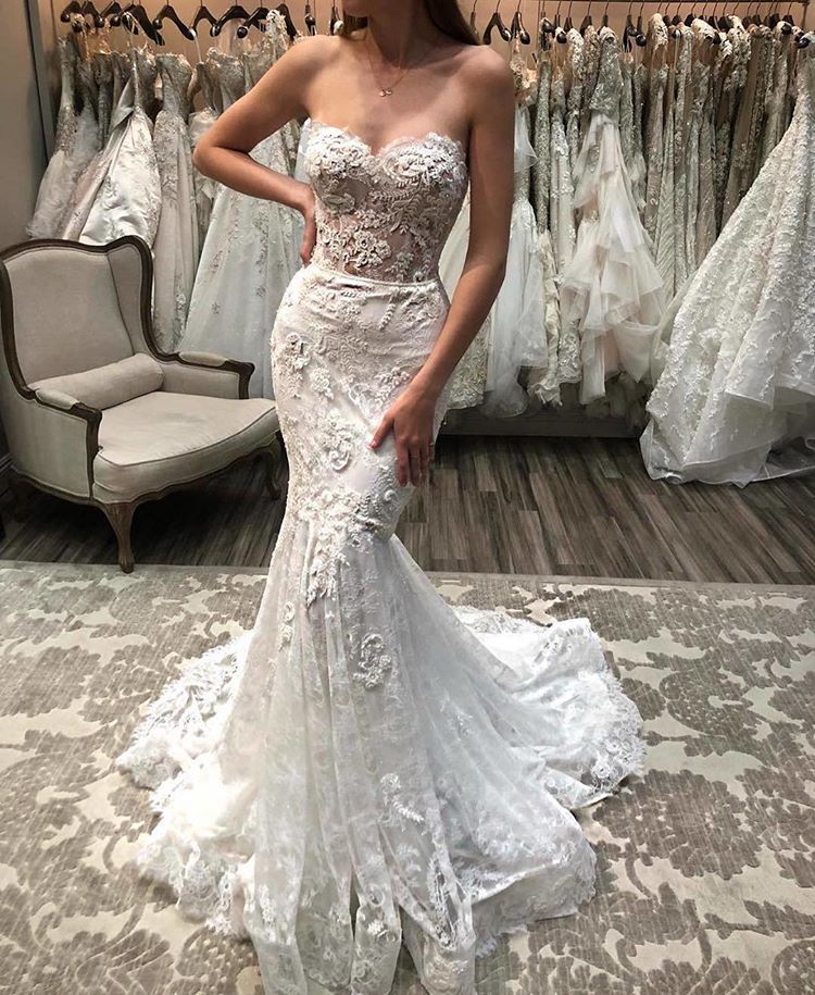 Charming Sweetheart Lace Applique Mermaid Wedding Dress New Arrival ...