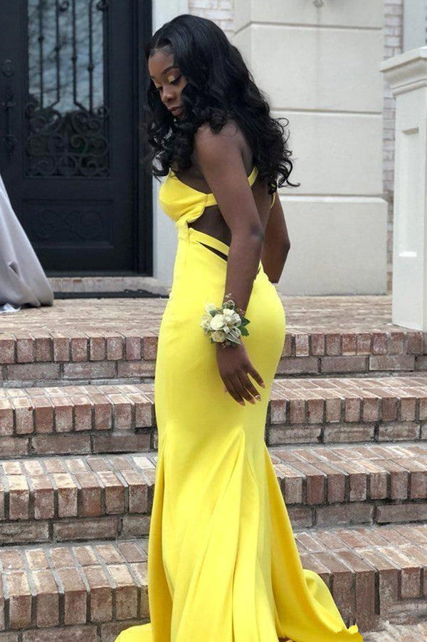 Chic Backless V-neck daffodil Affordable Mermaid Prom Party Gowns on Sale-showprettydress