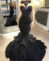 Chic Black Mermaid Prom Party GownsLong Sequins Ruffles Party Gowns-showprettydress