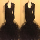 Chic black sequins prom dress, ruffles evening dress-showprettydress