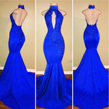 Chic Halter Mermaid Prom Party GownsLong With Lace Appliques-showprettydress