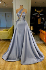 Chic Long Mermaid Halter Beadings Satin Evening Dress With Detachable Skirt-showprettydress