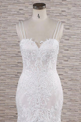 Chic Long Mermaid Sweetheart Spaghetti Strap Appliques Lace Wedding Dress-showprettydress