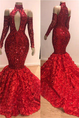 Chic Mermaid Halter Long-Sleeves Long Prom Party Gowns-showprettydress