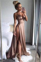 Chic Spaghetti-Straps Split Long Prom Party GownsWomen's Party Gowns-showprettydress