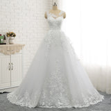 Classic Round neck Lace appliques White Princess Wedding Dress-showprettydress