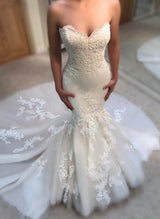 Classic Summer Mermaid Wedding Dresses Sweetheart Neck Appliques Sleeveless Bridal Gowns-showprettydress