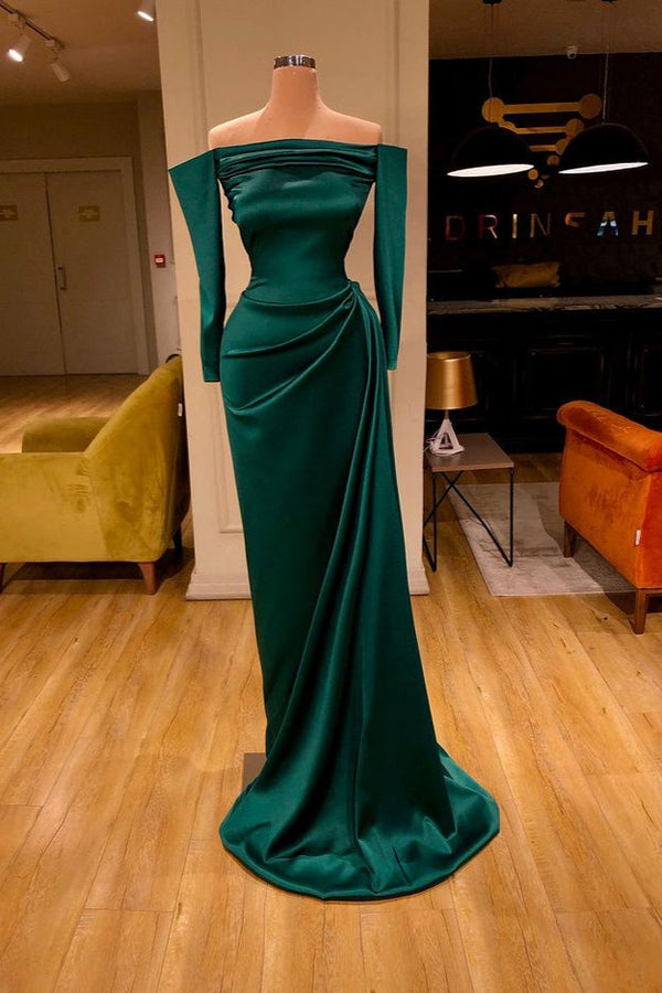 Dark Green Off-the-Shoulder Mermaid Prom Dress Long Evening Gowns-showprettydress