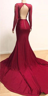 Deep V-neck Long Sleevess Lace Appliques Split Mermaid Evening Gowns-showprettydress