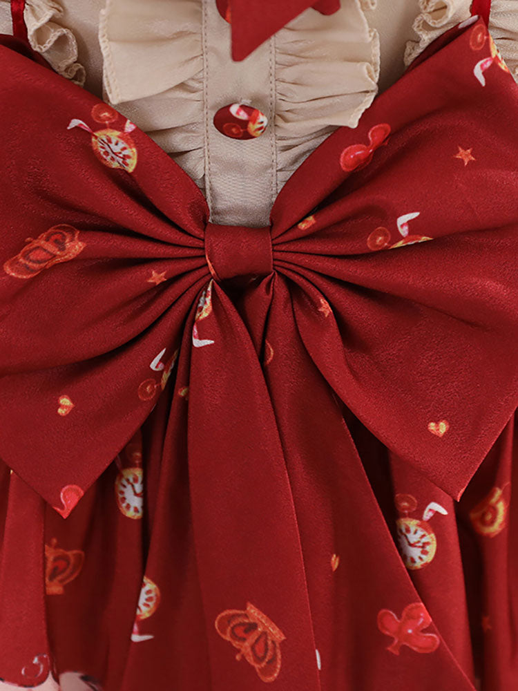 Designed Neckline Tulle Short Sleeves Short A-Line Bows Red Kids Party Dresses-showprettydress