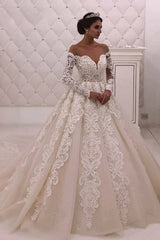 Designer Off theshoulder Lace Princess White wedding dress-showprettydress