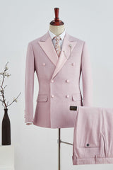 Designer Pink Plaid Peaked Lapel Double Breasted Prom Suit-showprettydress
