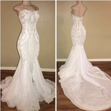 Different Sweetheart Mermaid White Summer Wedding Dresses on Sale-showprettydress