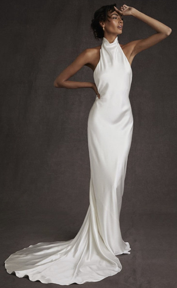 Elegant Backless High Neck Mermaid Wedding Dress On Sale-showprettydress