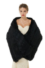 Elegant Black Stripe Faux Fur Wedding Shawl For Bride-showprettydress